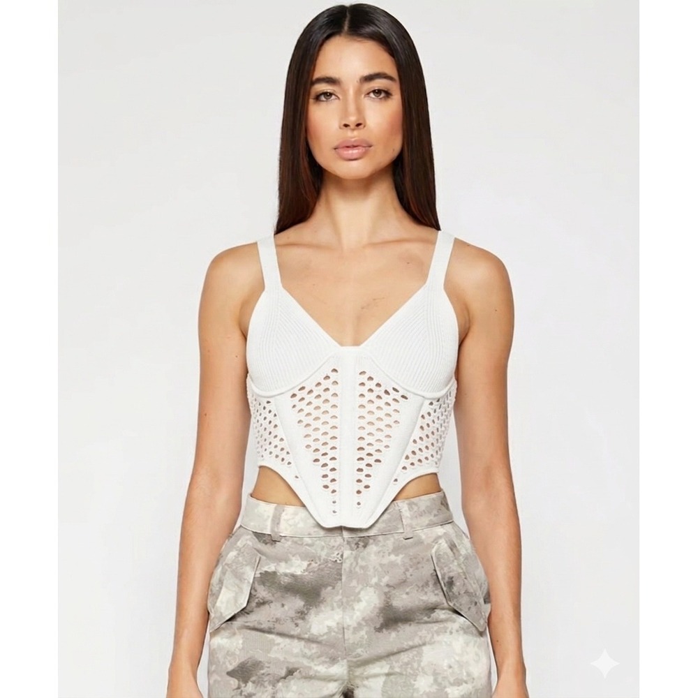 Maniere De Voir Women's White Crochet Knit Corset Top Size 6